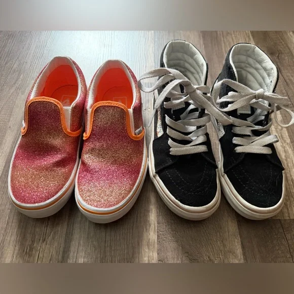 Vans Kids Glitter Slip-On Sneakers - Pink and Gold Bundle Size Girls 13-13.5 - Picture 2 of 6